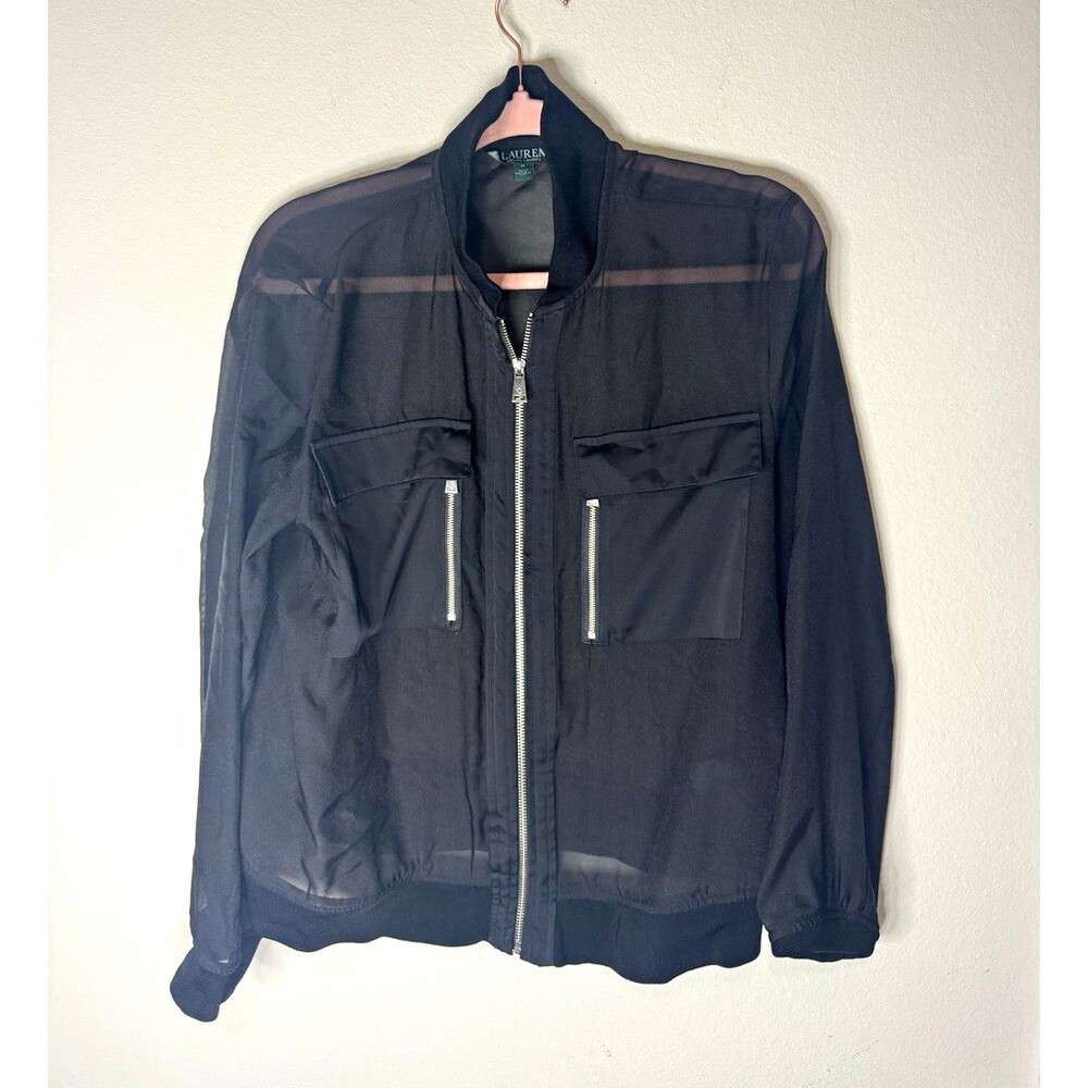 Lauren Ralph Lauren Women's Black Bomber Jacket Full Zip Long Sleeve M